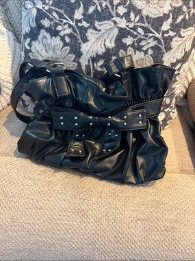 Claire's Black Studded Bow Shoulder Bag Silver Small Leather Soft Satchel Purse